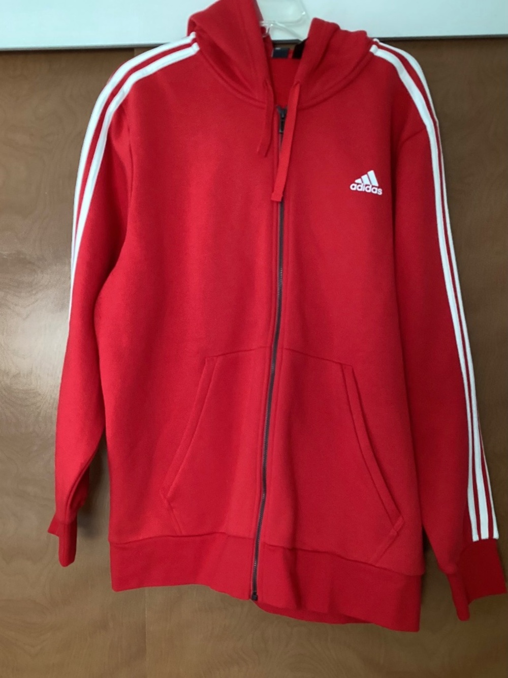 Adidas Men’s 3 Stripes Fleece Hoodie Red White Size XL Track Top NWT